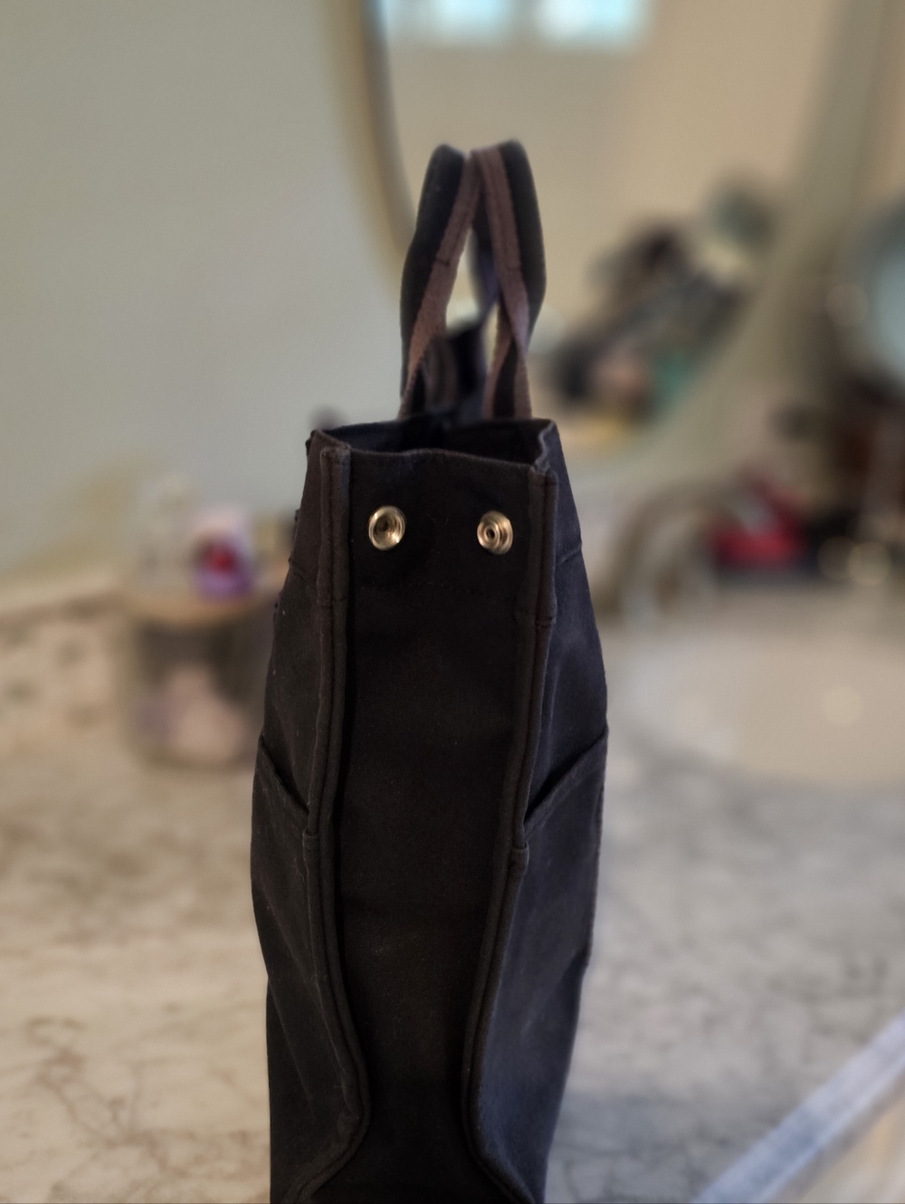 Authentic Hermes Black Canvas Tote with Dual-Stripe Web Handles - Picture 10 of 16